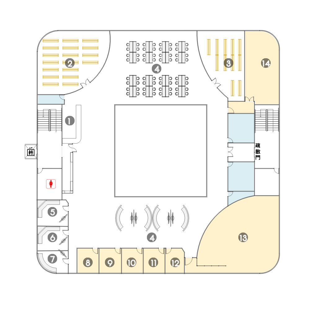 四樓平面配置圖（含編號） Floor plan with labels (4F)