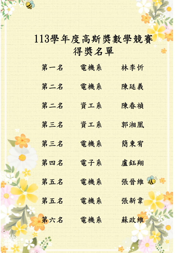 113學年高斯獎數學競賽得獎名單 (1)