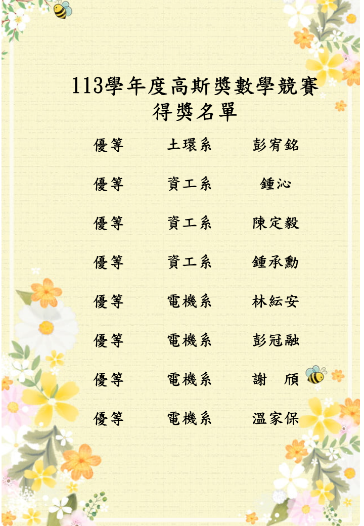 113學年高斯獎數學競賽得獎名單 (4)