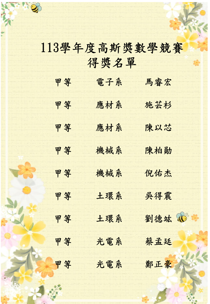 113學年高斯獎數學競賽得獎名單 (5)