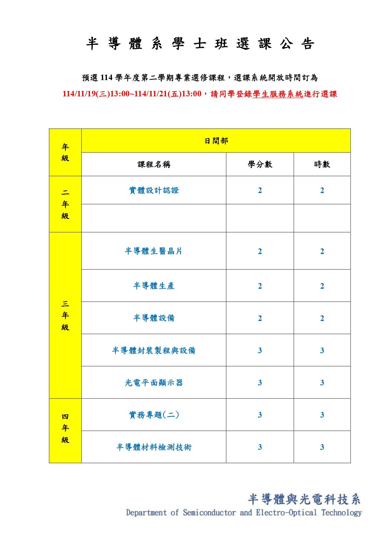 114-2課程預選公告學士班1118