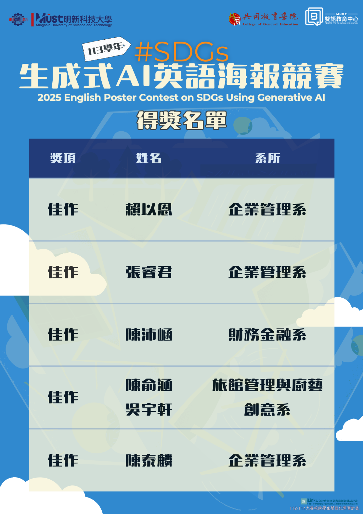2025 SDGs生成式AI英語海報比賽佳作陳俞涵吳宇軒