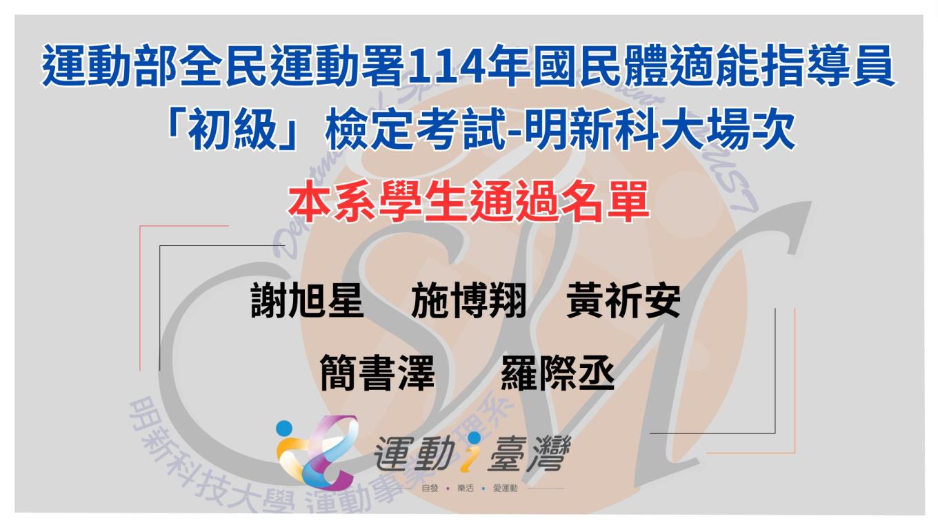 初級體適能指導員通過名單