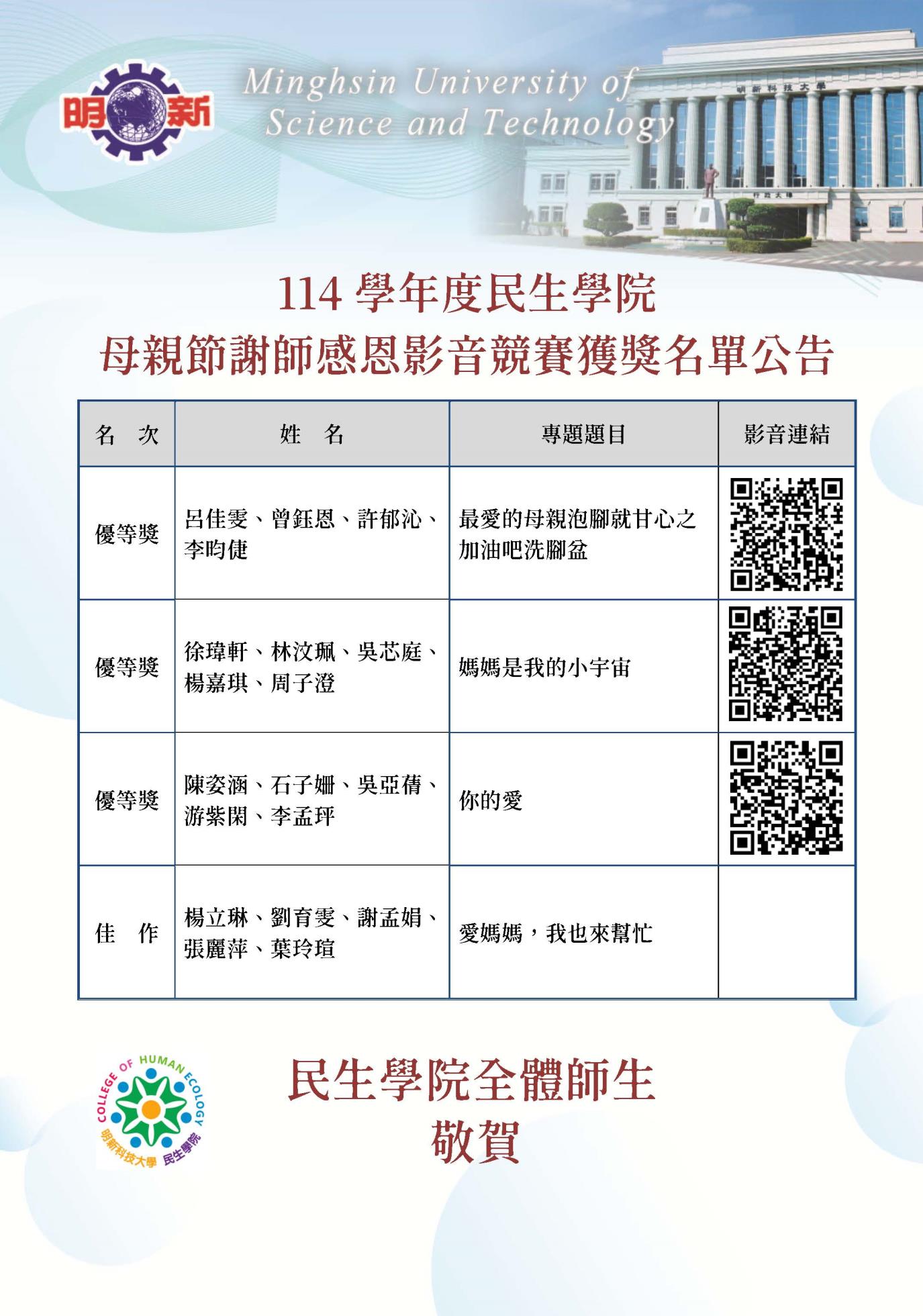 海報-院母親節謝師感恩影音競賽獲獎海報