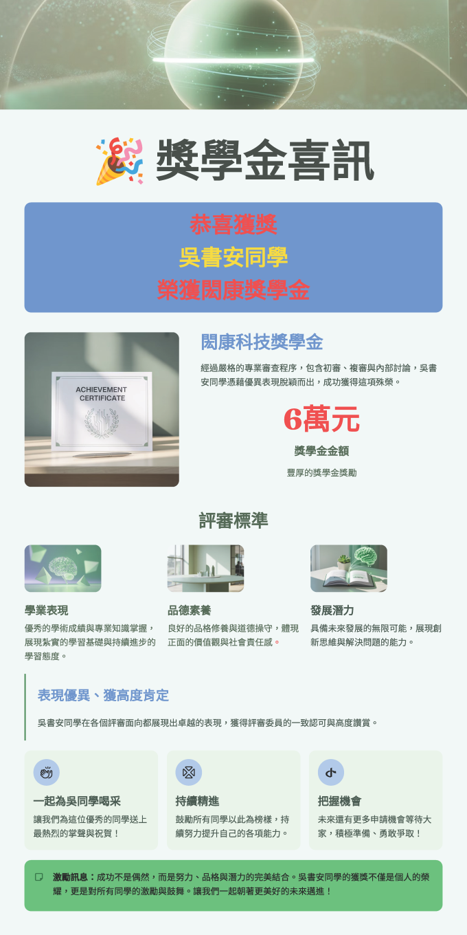 114學年度閎康獎學金